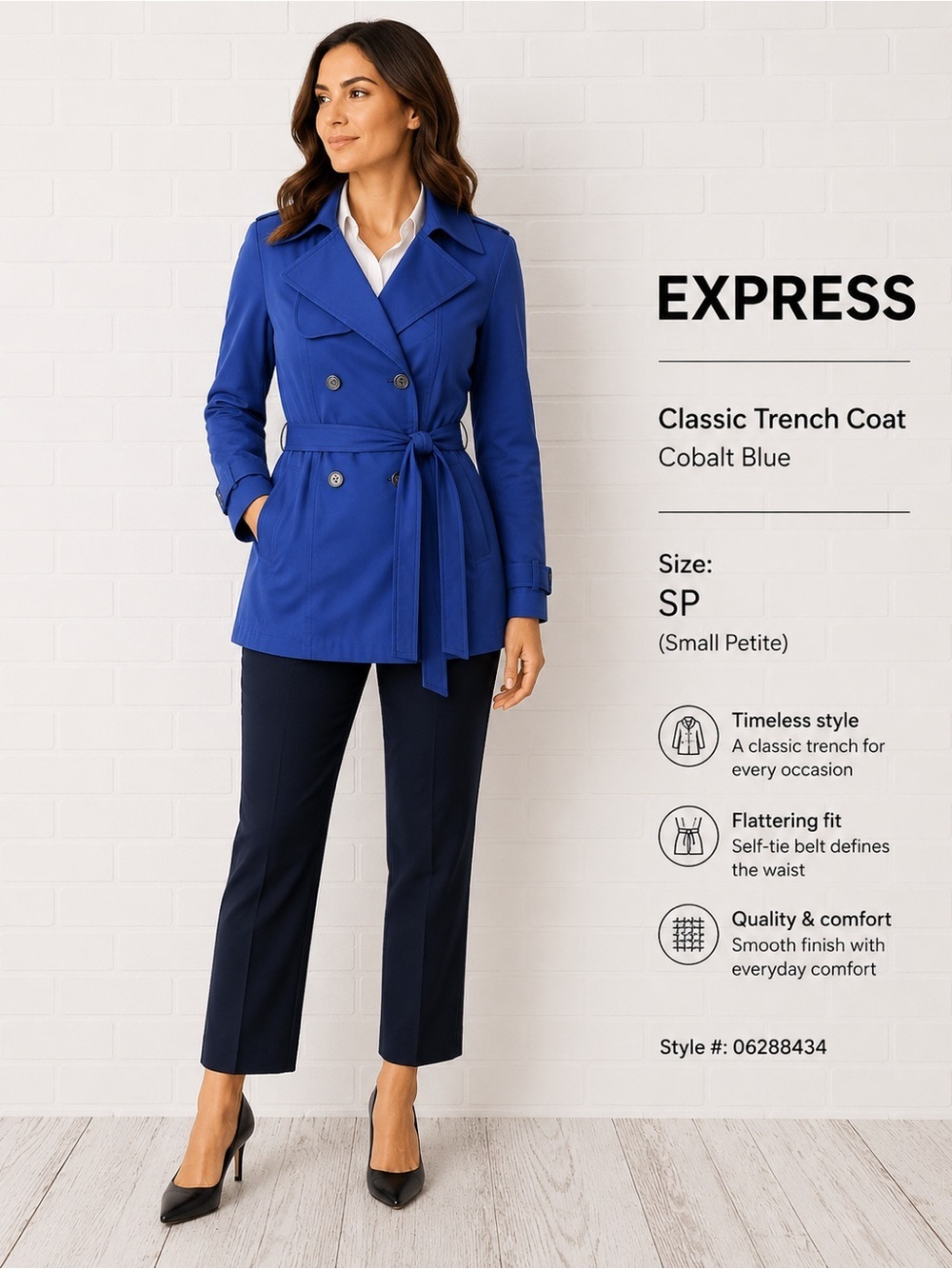 Express Women's Blue Double-Breasted Trench Coat Size SP
